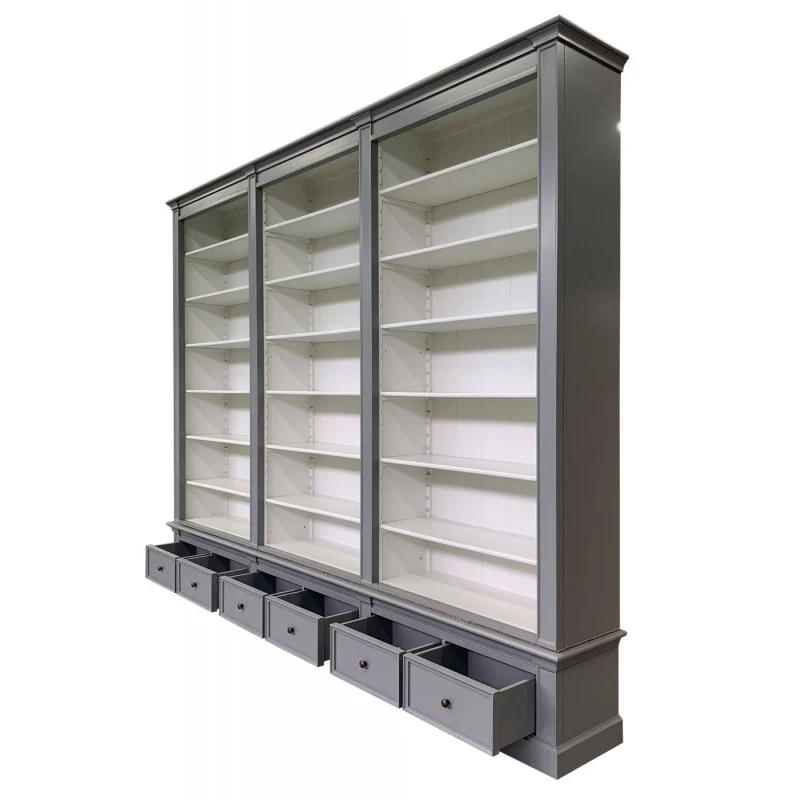 Bücherschrank grau Landhaus , Bücherschrank Landhaus, Schrank mit Schubladen, Breite 300 cm