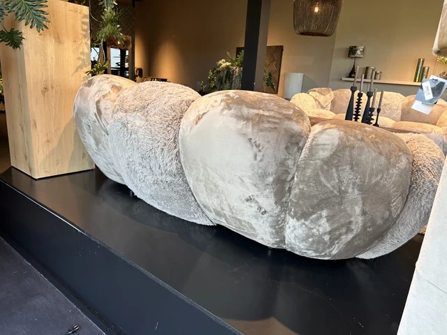 2-3 Sitzer Sofa taupe Kunstfell, Sitzsofa taupe Plüsch, Breite 238 cm