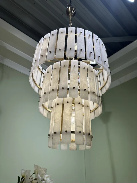 Kronleuchter Gold, Hängeleuchte Stein-Marmor, Durchmesser 58 cm