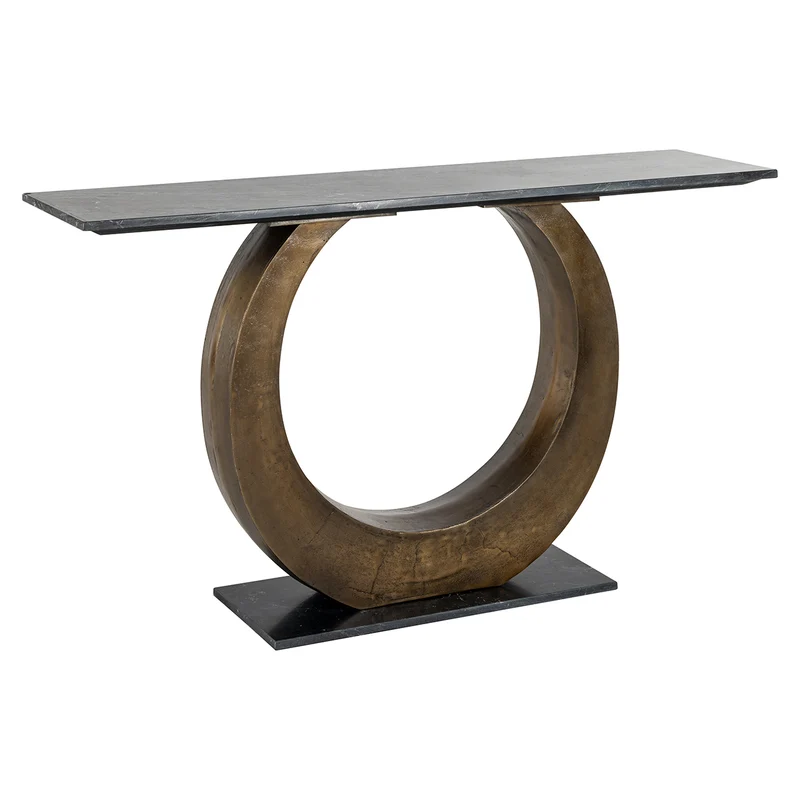 Konsole Gold Marmorstein, Konsolentisch schwarz, Breite 140 cm