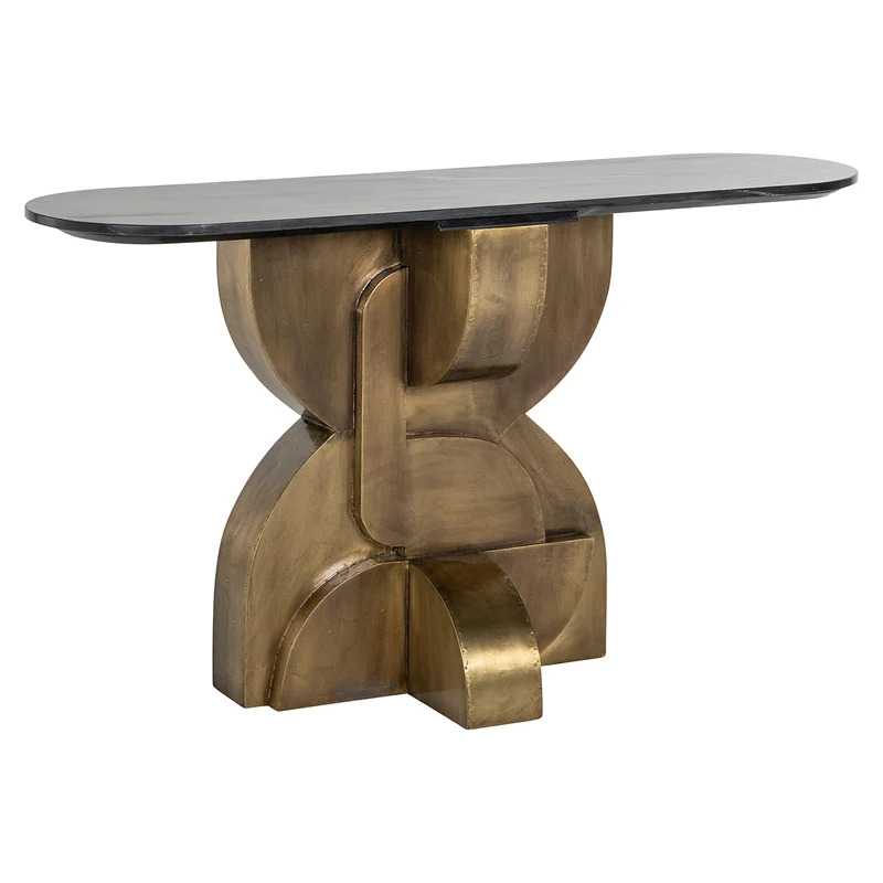 Konsole Gold Marmorstein, Konsolentisch schwarz, Breite 130 cm