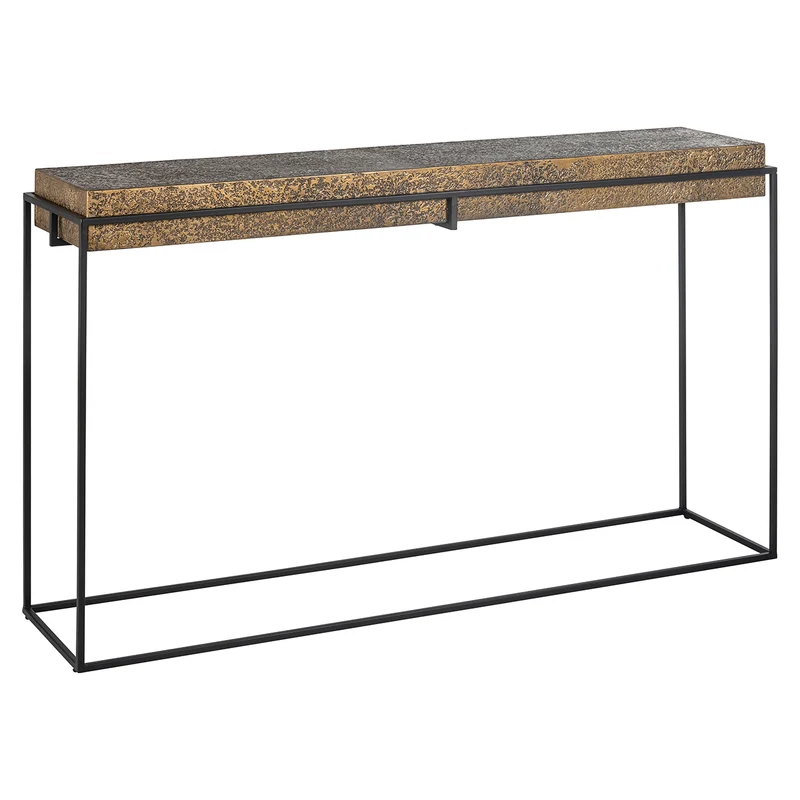 Konsole Gold-Bronze Metall, Wandtisch schwarz Metall, Breite 140 cm