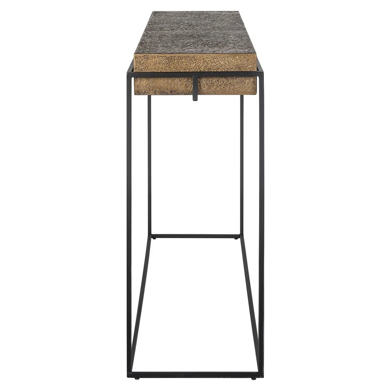 Konsole Gold-Bronze Metall, Wandtisch schwarz Metall, Breite 140 cm