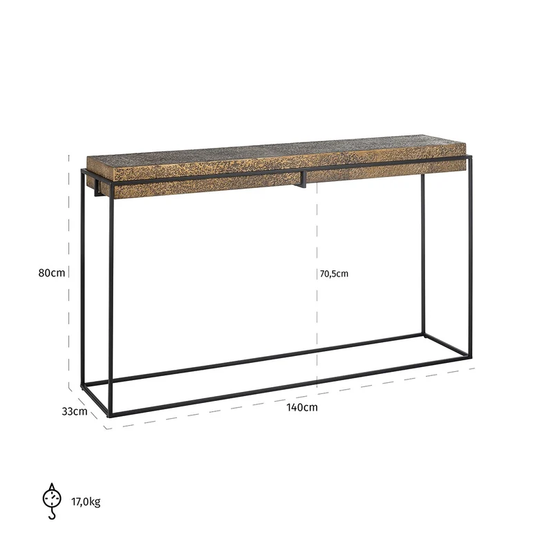 Konsole Gold-Bronze Metall, Wandtisch schwarz Metall, Breite 140 cm
