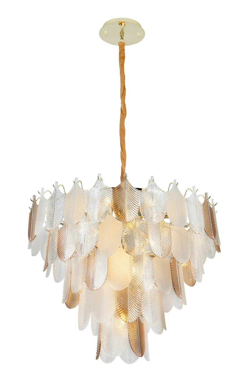 Kronleuchter Glas weiß-braun, Hängeleuchte Glas weiß, Durchmesser 80 cm