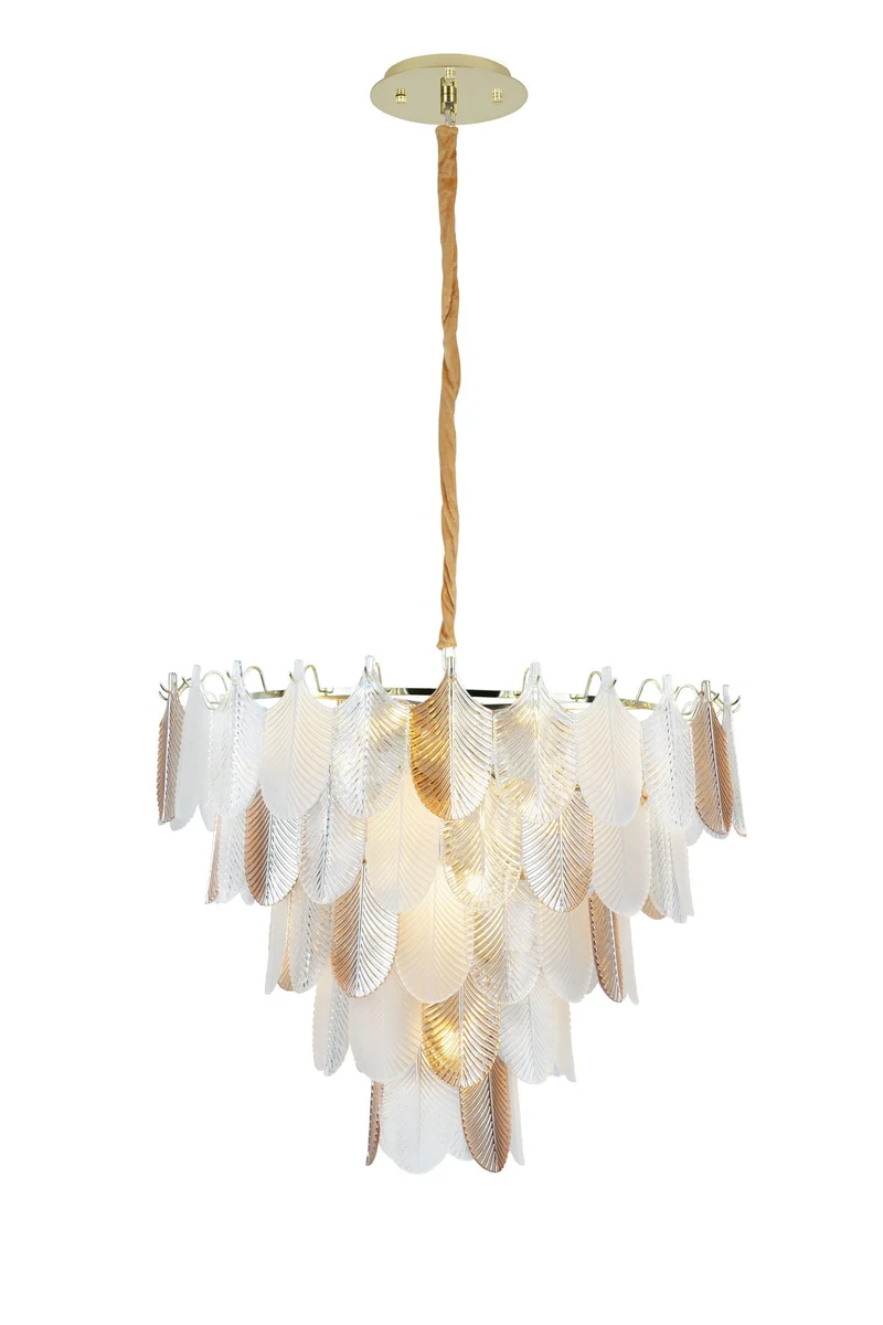 Kronleuchter Glas weiß-braun, Hängeleuchte Glas weiß, Durchmesser 80 cm