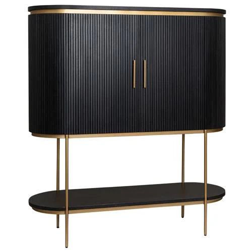 Schrank abgerundet schwarz-Gold, Wohnzimmerschrank schwarz abgerundet, Breite 145 cm