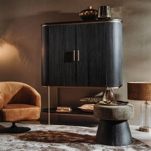 Schrank abgerundet schwarz-Gold, Wohnzimmerschrank schwarz abgerundet, Breite 145 cm