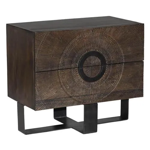 Kommode braun Relief-Front, Sideboard Massivholz, Breite 80 cm