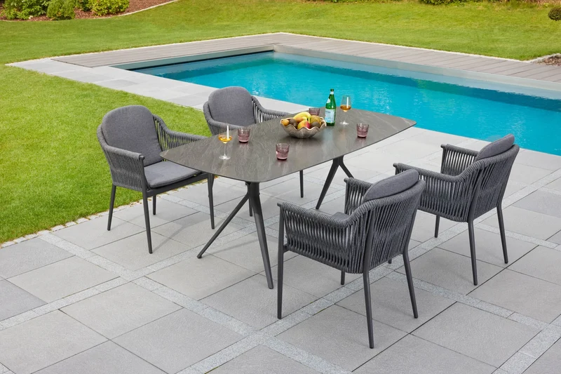 Gartenstuhl anthrazit, Gartenstuhl Textil-Ausführung mit Sitzkissen grau