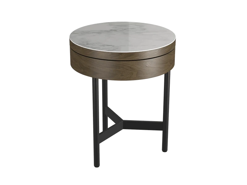 Beistelltisch rund Keramik, Beistelltisch mit Ablageraum Keramik, runder Beistelltisch braun, Durchmesser 44 cm