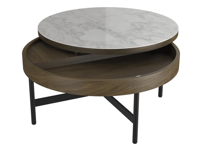 Couchtisch rund Keramik, Couchtisch mit Ablageraum Keramik, runder Couchtisch braun, Durchmesser 85 cm