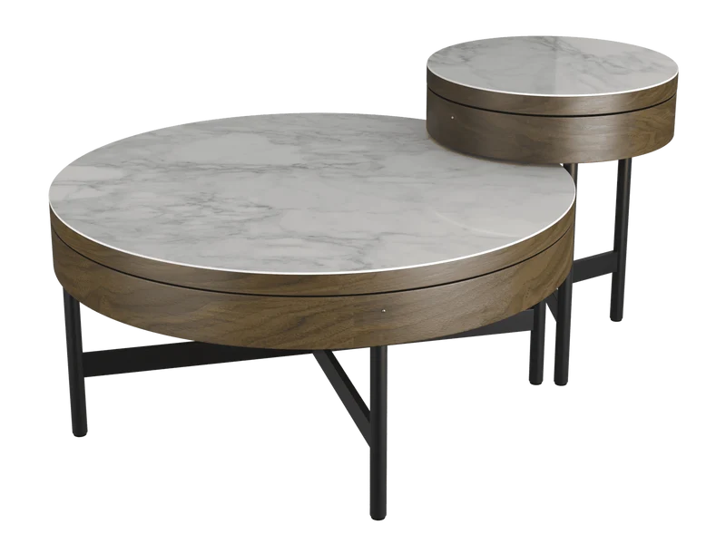 Couchtisch rund Keramik, Couchtisch mit Ablageraum Keramik, runder Couchtisch braun, Durchmesser 85 cm