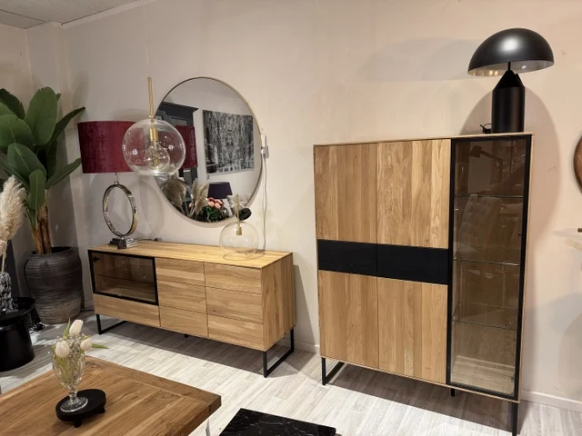 Esstisch Eiche massiv, Tisch Eiche Metall Tischgestell, Länge 200 cm