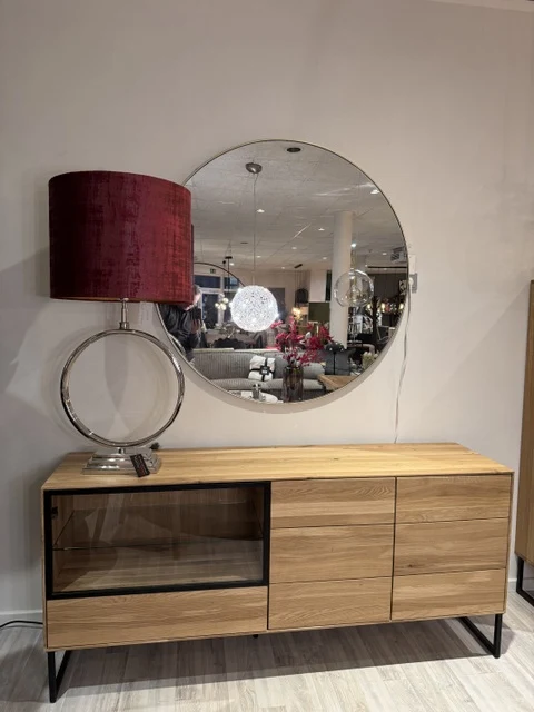 Sideboard Eiche massiv, Anrichte mit Glastür Eiche, Breite 160 cm