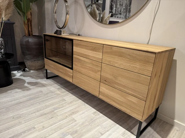 Sideboard Eiche massiv, Anrichte mit Glastür Eiche, Breite 160 cm