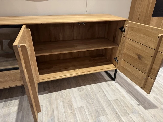Sideboard Eiche massiv, Anrichte mit Glastür Eiche, Breite 160 cm