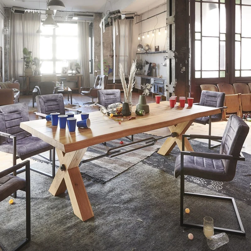 Esstisch X-Tischbeine Eiche-Natur, Tisch Eiche massiv, Länge 180 cm