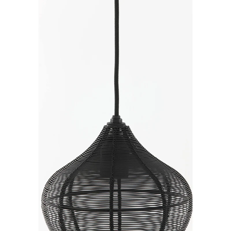 Metall Hängeleuchte schwarz, Hängeleuchte schwarz-Matt , Rattan Look, Höhe Ø20x22 cm