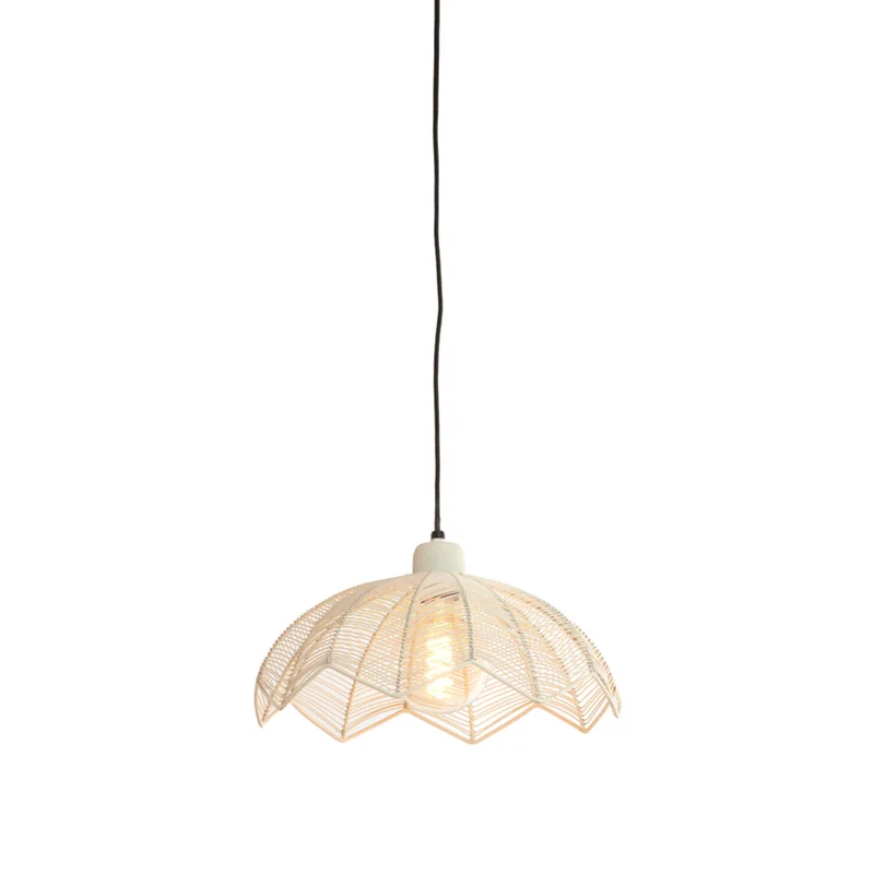 Metall Hängeleuchte crème, Hängeleuchte crème, Rattan Look, Ø35x15 cm