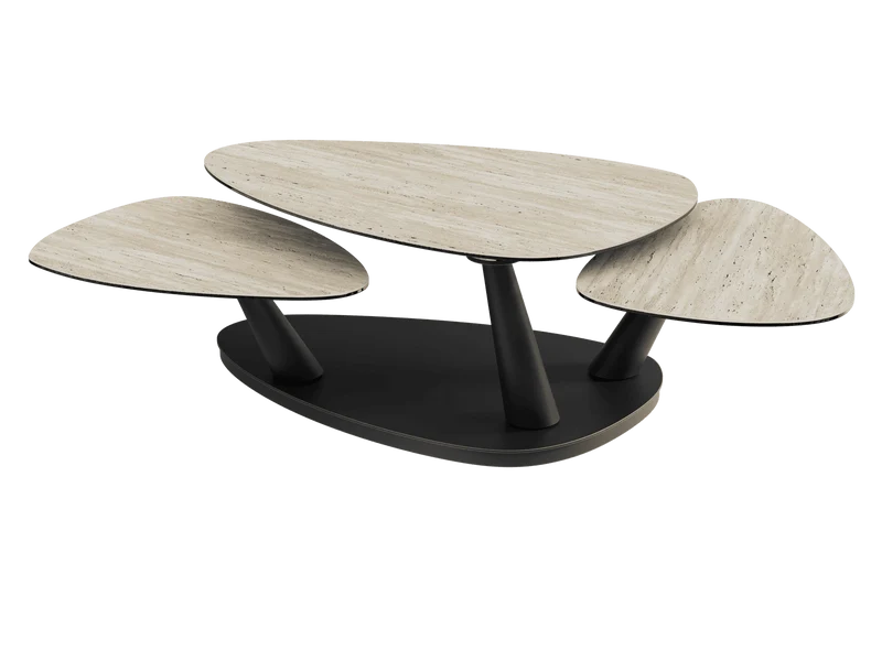 Couchtisch ausziehbar Keramik, Couchtisch Keramik verlängerbar, Couchtisch Travertin, Länge 100-155 cm