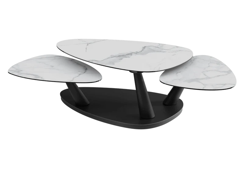 Couchtisch ausziehbar Keramik, Couchtisch Keramik verlängerbar, Couchtisch Marmoroptik weiß-grau, Länge 100-155 cm