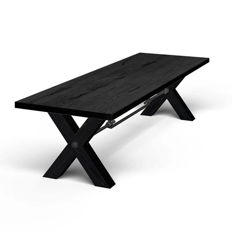 Esstisch schwarz X-Tischbeine Holz Eiche, Tisch schwarz Eiche massiv, Länge 240 cm