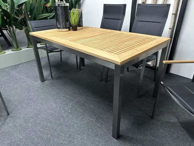Gartentisch Edelstahl Teakholz Tischplatte, Gartentisch Edelstahl, Länge 152 cm