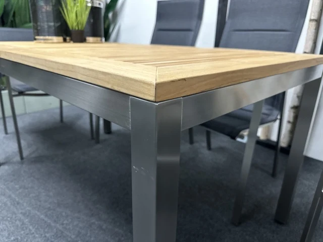 Gartentisch Edelstahl Teakholz Tischplatte, Gartentisch Edelstahl, Länge 152 cm