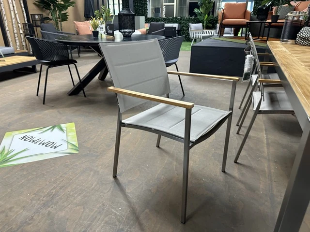 Gartentisch Edelstahl Teakholz Tischplatte, Gartentisch Edelstahl, Länge 152 cm