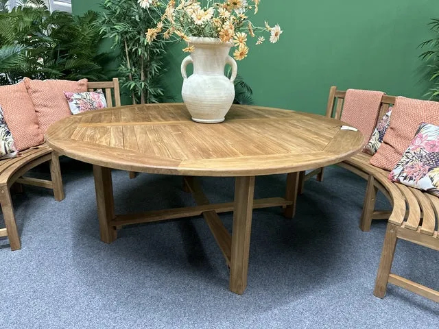 Gartentisch Massivholz, runder Gartentisch Teakholz massiv, Gartenesstisch rund Holz, Durchmesser 180 cm