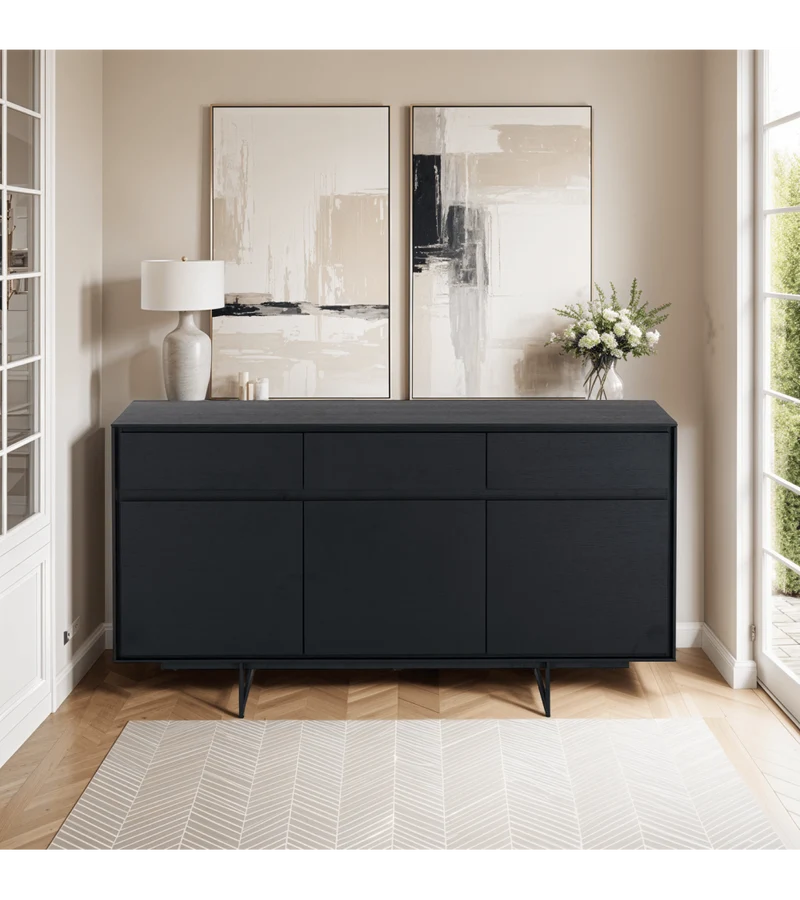 Sideboard schwarz, Anrichte schwarz, Breite 155 cm