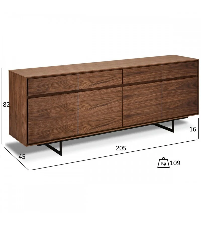 Sideboard Walnuss Anrichte Walnuss braun, Breite 205 cm