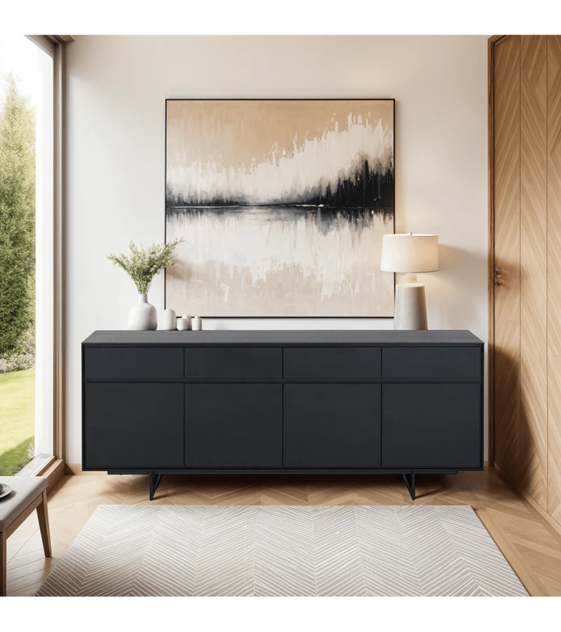 Sideboard schwarz, Anrichte schwarz, Breite 205 cm