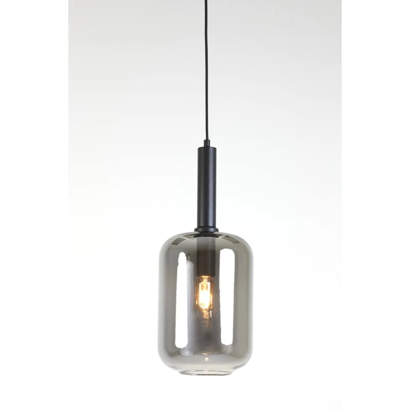 Hängeleuchte schwarz-grau, Hängelampe Glas schwarz, Durchmesser 22 cm