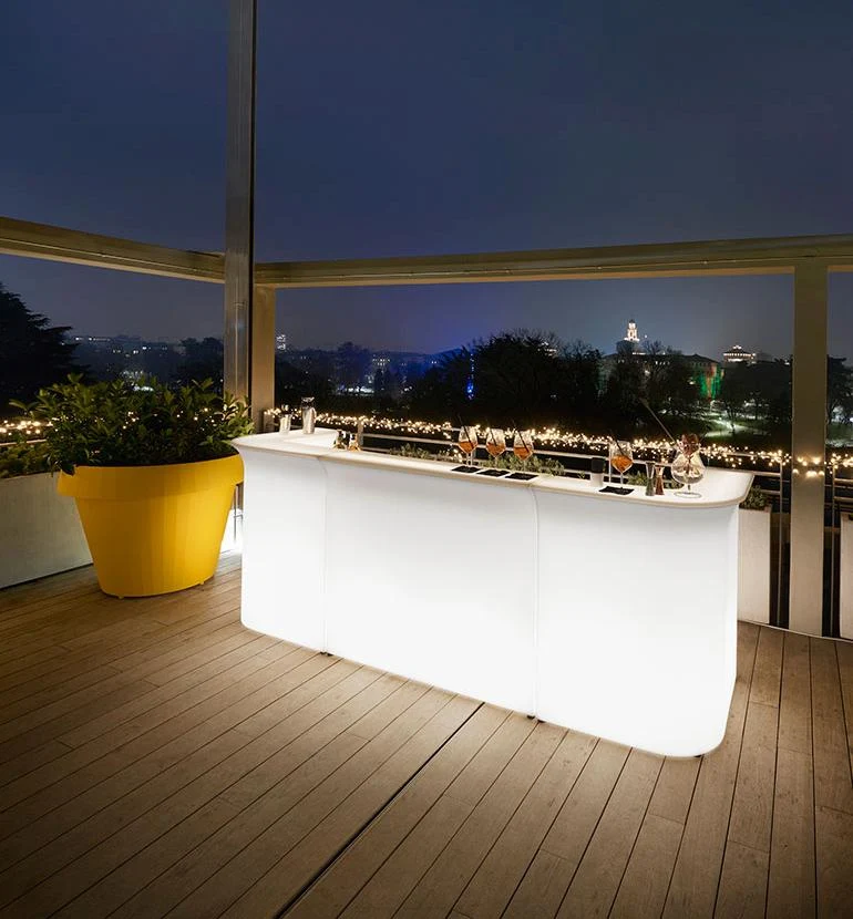 Bar weiß outdoor Bar, Bartheke Kunststoff, outdoor Bartresen mit Beleuchtung, Bar outdoor, Breite 280 cm