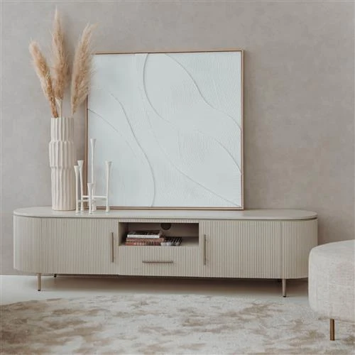 Wohnzimmerschrank beige-weiß, Schrank beige-weiß, Breite 135 cm