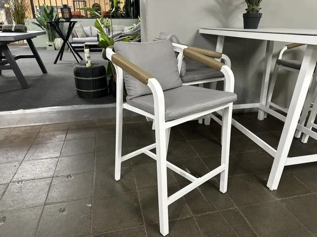 Gartenbarstuhl weiß Aluminium, Outdoor Barstuhl weiß-grau, Metall Barstuhl weiß