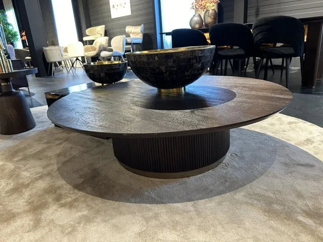 Couchtisch schwarz rund, Couchtisch rund schwarz, Couchtisch schwarz-Gold, Durchmesser 125 cm