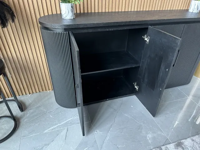 Sideboard schwarz oval, Anrichte oval schwarz, Länge 180 cm