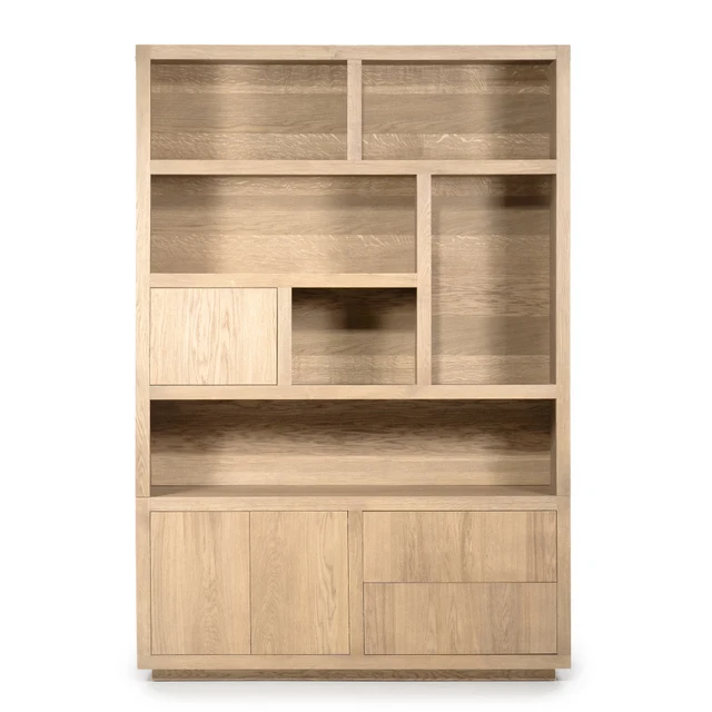 Schrank modern Farbe Naturholz, Schrank Naturholz mit drei Türen und zwei Schubladen, Wohnzimmerschrank Naturholz, Breite 150 cm