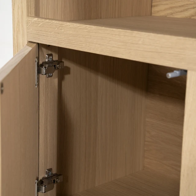 Schrank modern Farbe Naturholz, Schrank Naturholz mit drei Türen und zwei Schubladen, Wohnzimmerschrank Naturholz, Breite 150 cm