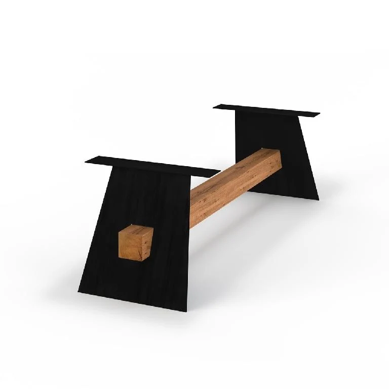 Tischgestell schwarz Holz-Metall, Tischfuß schwarz Eiche-Metall, Länge 220-300 cm