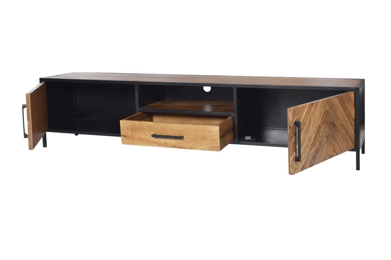 TV Schrank Industriedesign, Fernsehschrank Metall-Holz, Breite 200 cm