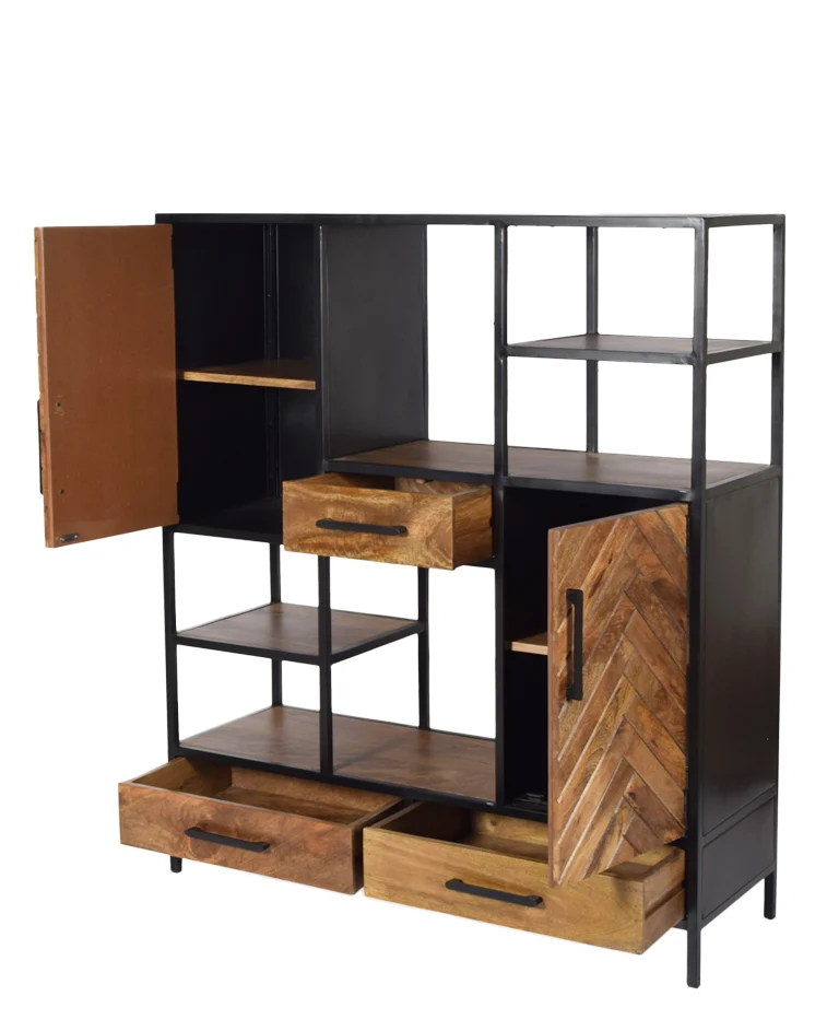 Highboard Industriedesign, Bücherregal Metall-Holz, Schrank Industrie, Breite 120 cm