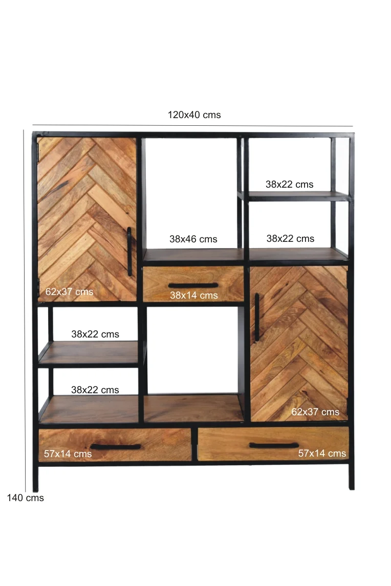 Highboard Industriedesign, Bücherregal Metall-Holz, Schrank Industrie, Breite 120 cm