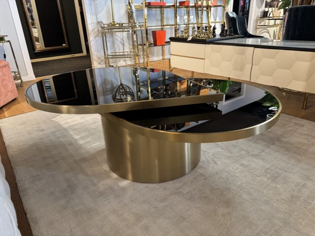Couchtisch ausziehbar Gold, Couchtisch schwarz-Gold, Länge 118 cm