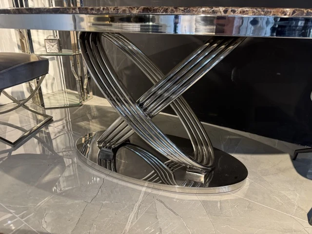 Esstisch oval braun-Silber Marmoroptik, ovaler Tisch Silber, Länge 200 cm
