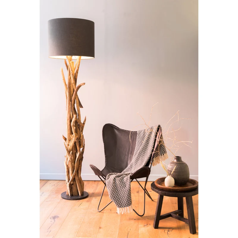 Stehlampe Naturholz mit Lampenschirm, Stehleuchte mit Lampenschirm, Höhe ca. 220 cm