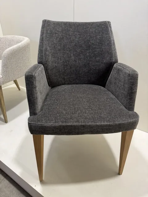 Stuhl grau Holzbeine Naturholz-Farbe, Esszimmerstuhl grau mit Armlehne